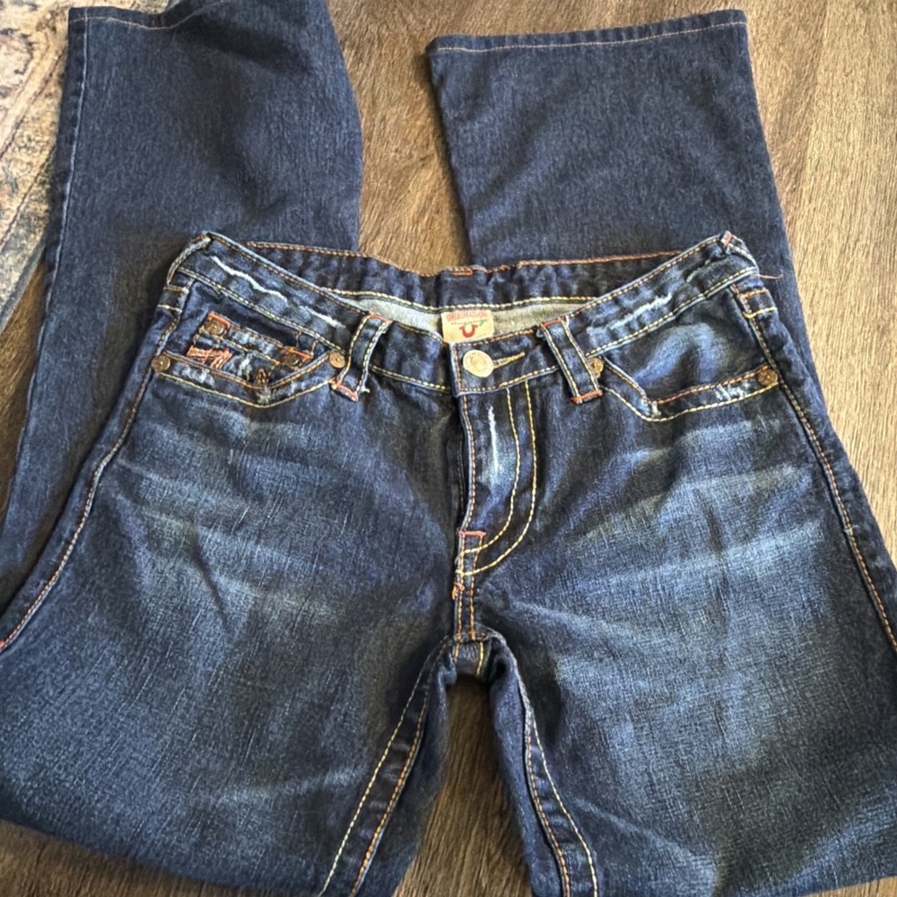 VTG True Religion Jeans Womens 30 Low Blue Denim Bootcut Made in USA Bobby Big T - Picture 2 of 4